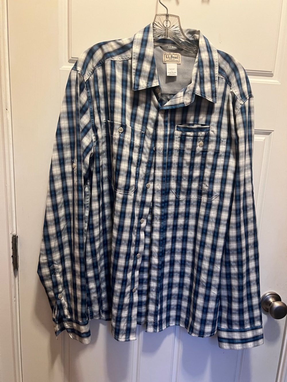 L.L. Bean Men's Blue and White Plaid Button-Down Shirt